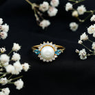 8MM Freshwater Cultured Pearl Designer Engagement Ring with Blue Topaz AAA - Rosec Jewels