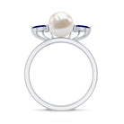 Cultured 3 Carat Freshwater Pearl Engagement Ring with Blue Sapphire AAA - Rosec Jewels