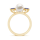 Cultured 3 Carat Freshwater Pearl Engagement Ring with Blue Sapphire AAA - Rosec Jewels