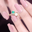 Rosec Jewels-Real Freshwater Pearl and Emerald Toi et Moi Promise Ring