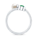 Real Freshwater Pearl and Emerald Toi et Moi Promise Ring AAA - Rosec Jewels