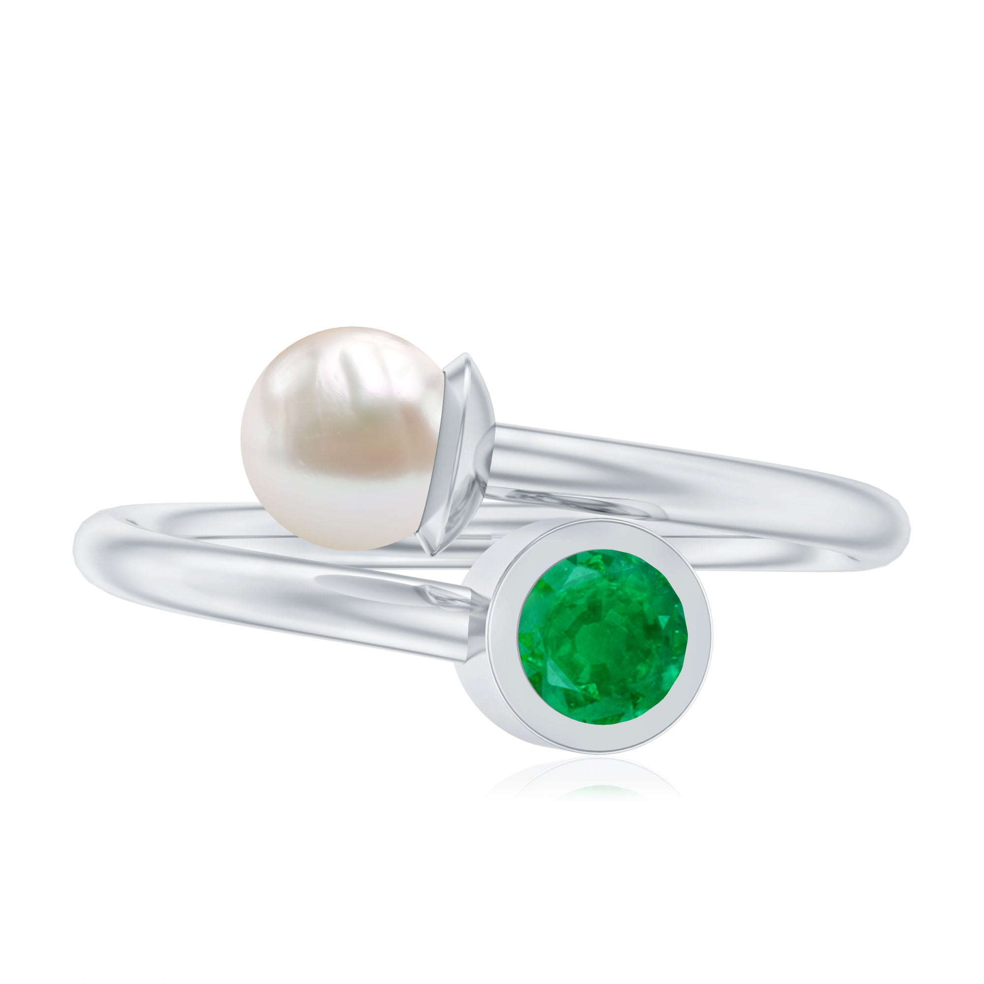 Rosec Jewels-Real Freshwater Pearl and Emerald Toi et Moi Promise Ring