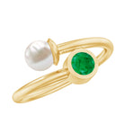 Rosec Jewels-Real Freshwater Pearl and Emerald Toi et Moi Promise Ring