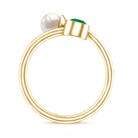 Real Freshwater Pearl and Emerald Toi et Moi Promise Ring AAA - Rosec Jewels