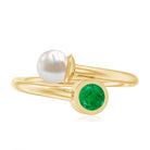 Rosec Jewels-Real Freshwater Pearl and Emerald Toi et Moi Promise Ring