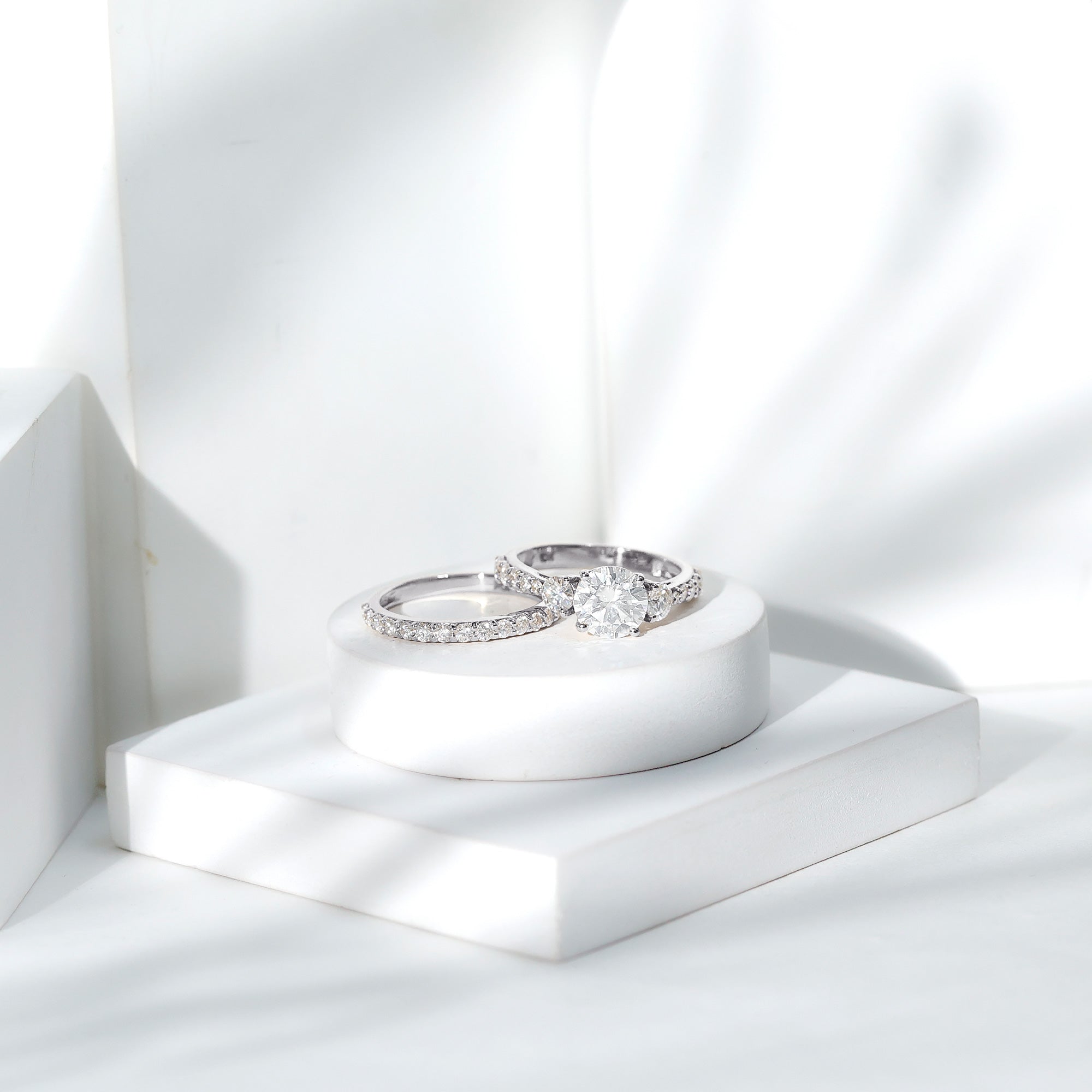 Rosec Jewels-Certified 2 Carat Round Moissanite Bridal Ring Set For Wedding