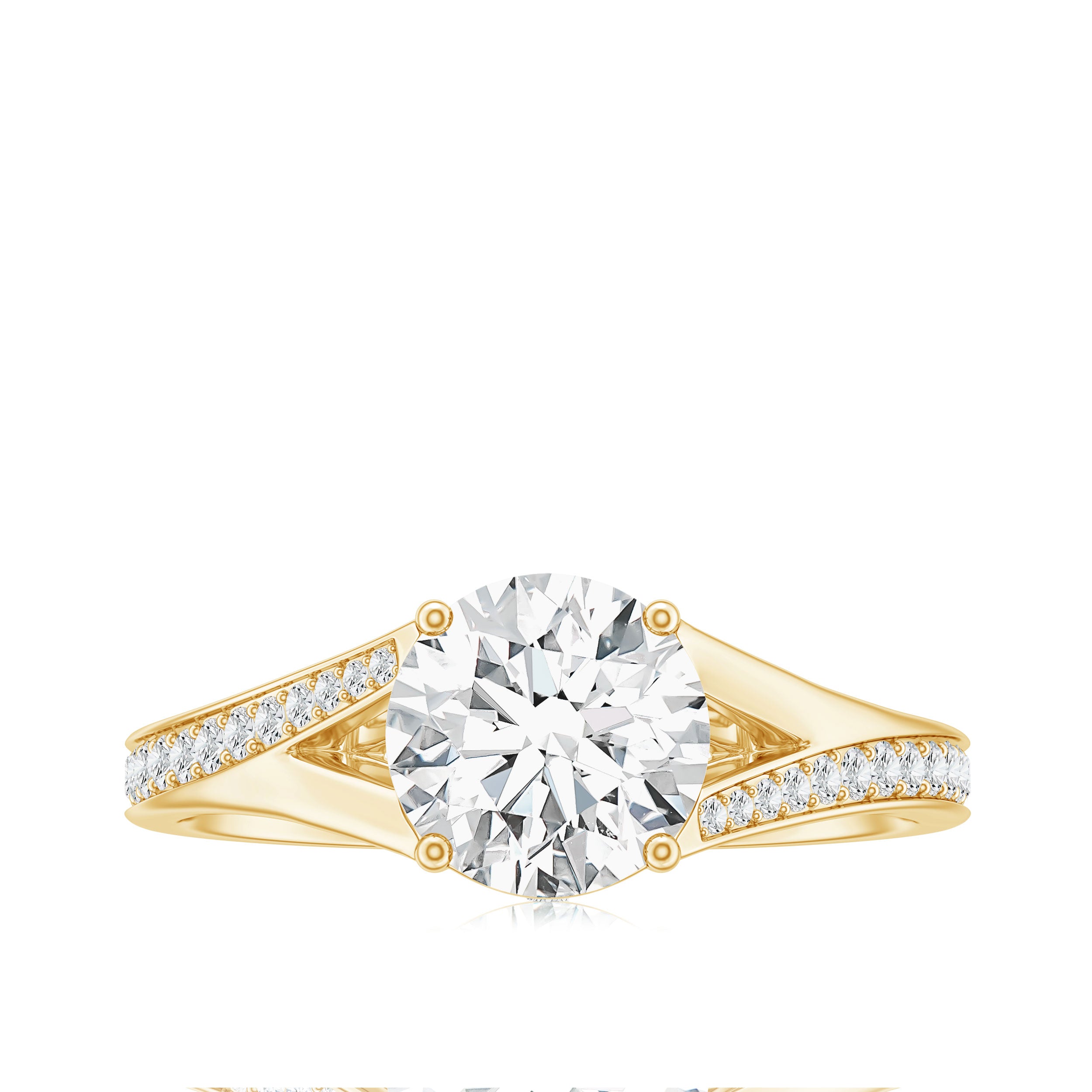 Rosec Jewels-Round Moissanite Solitaire Engagement Ring with Split Shank