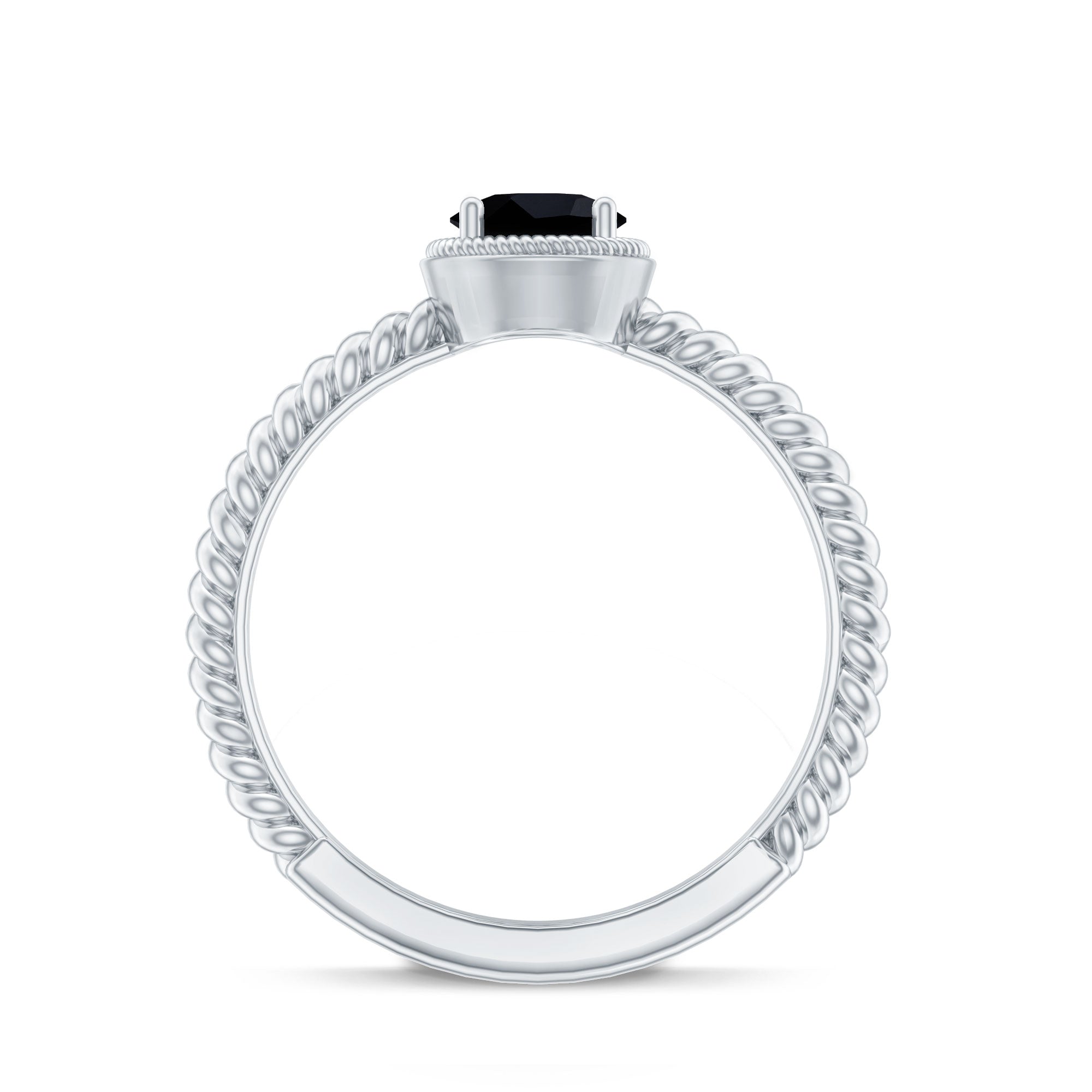Rosec Jewels-Solitaire 6MM Black Onyx Engagement Ring with Twisted Rope Design