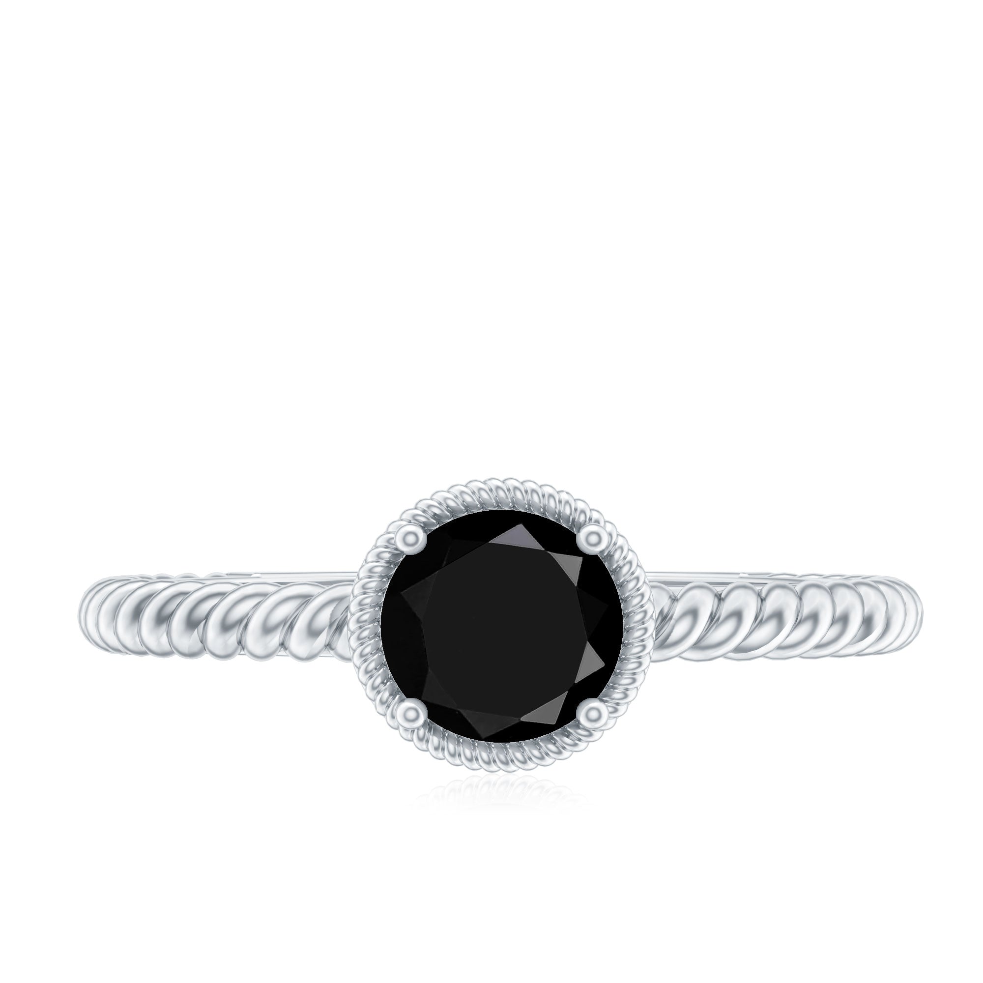Rosec Jewels-Solitaire 6MM Black Onyx Engagement Ring with Twisted Rope Design