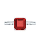 4.25 CT Asscher Cut Created Ruby Solitaire Engagement Ring with Diamond Side Stones AAAA - Rosec Jewels