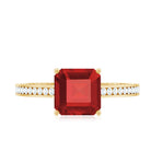 4.25 CT Asscher Cut Created Ruby Solitaire Engagement Ring with Diamond Side Stones AAAA - Rosec Jewels