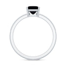Princess Cut Black Spinel Engagement Ring with Diamond Side Stones AAA - Rosec Jewels