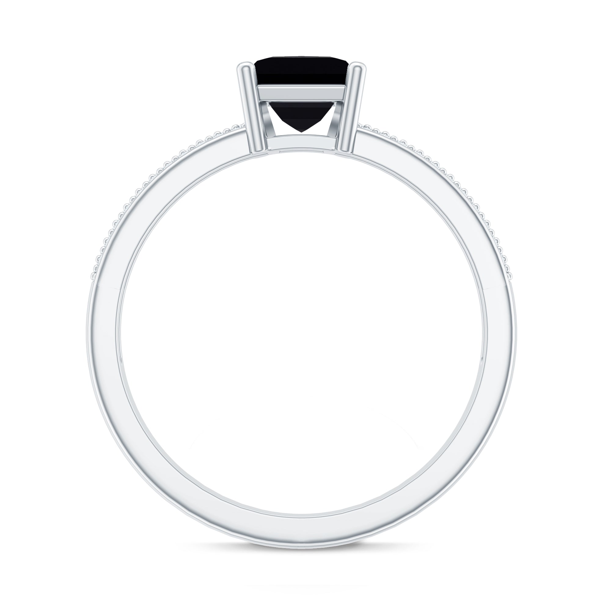Princess Cut Black Spinel Engagement Ring with Diamond Side Stones AAA - Rosec Jewels