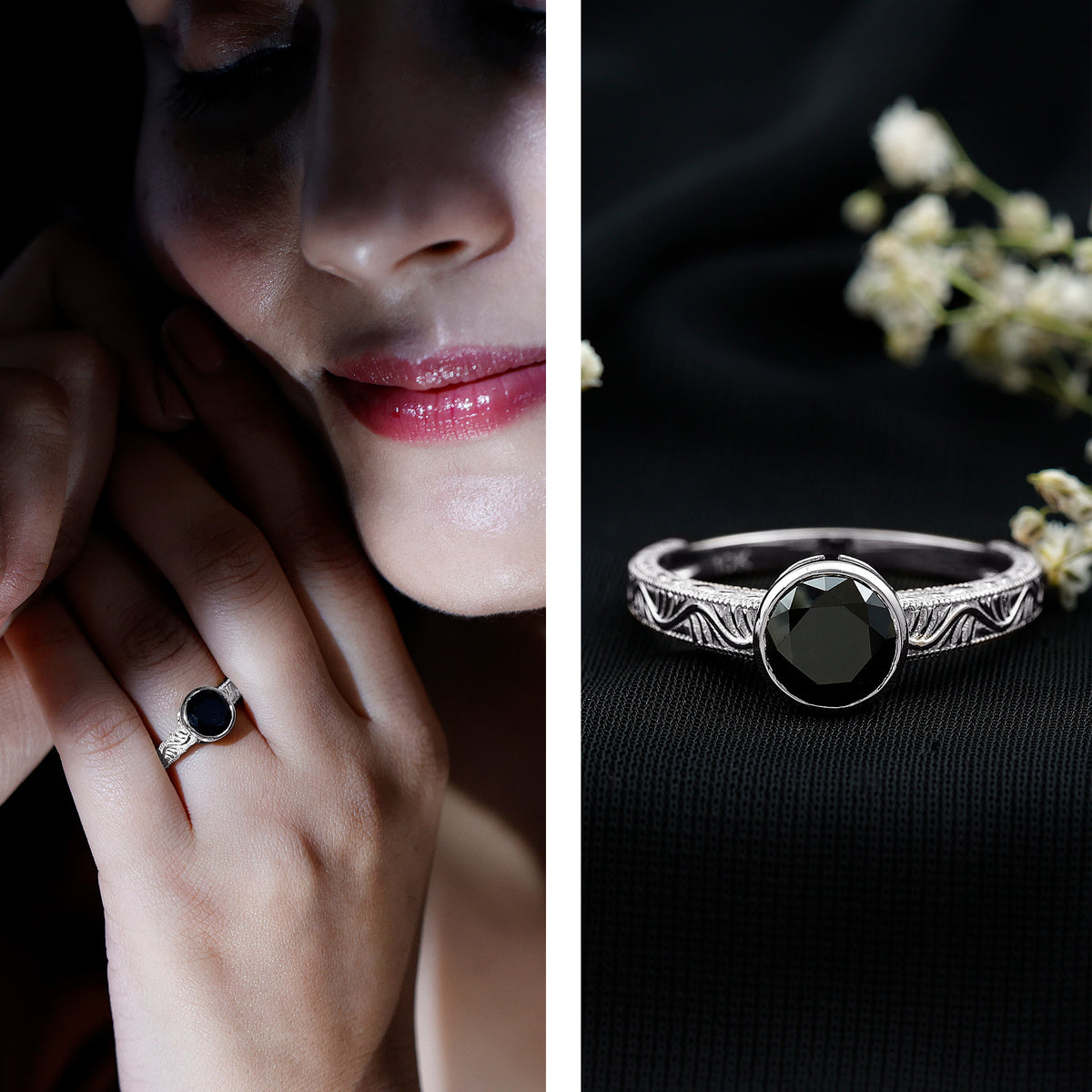Vintage Style 2 Carat Lab Grown Black Diamond Bezel Set Engagement Ring AAAA ( Synthetic ) - Rosec Jewels