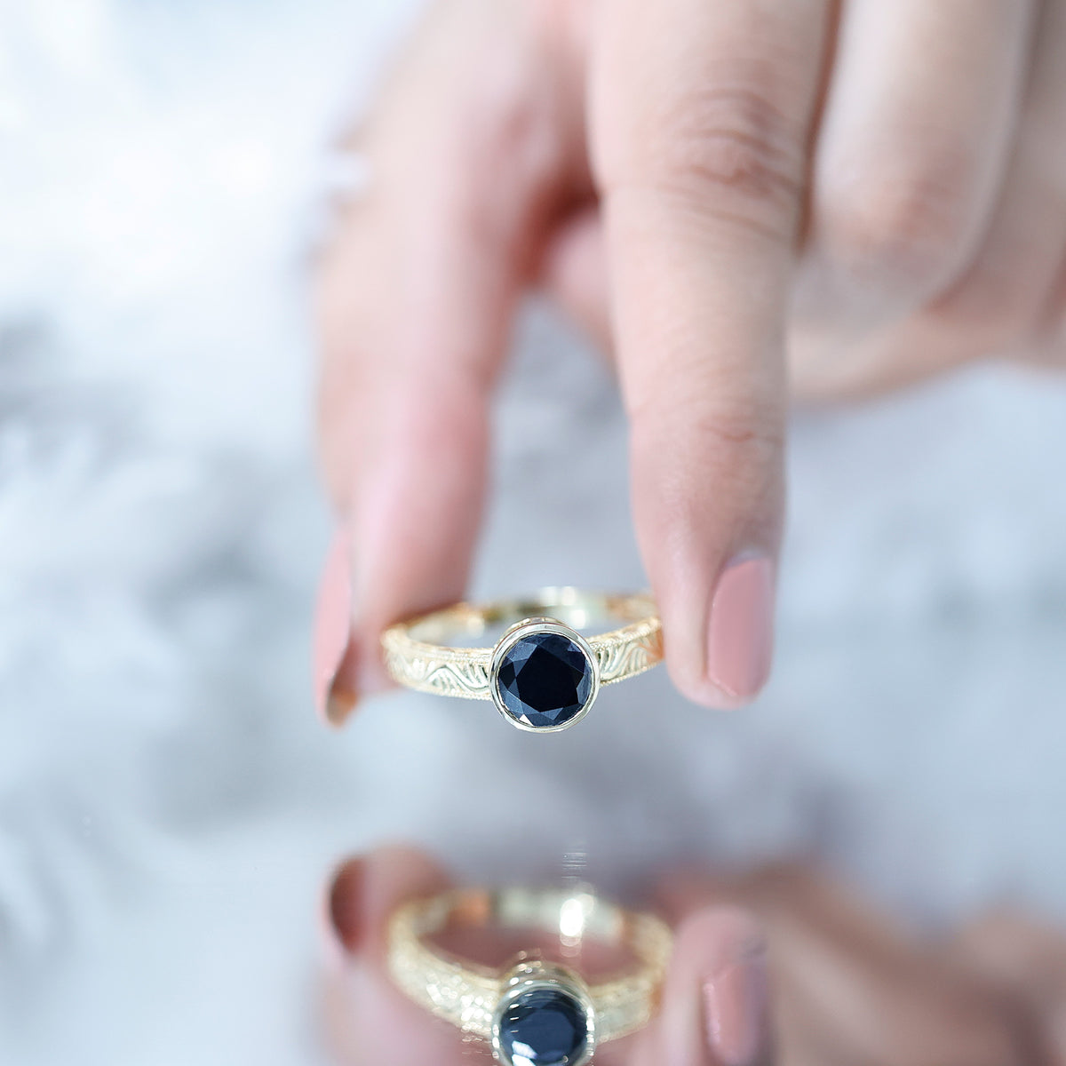 Vintage Style 2 Carat Lab Grown Black Diamond Bezel Set Engagement Ring AAAA ( Synthetic ) - Rosec Jewels