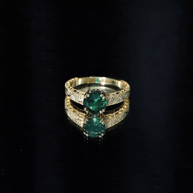 Rosec Jewels-Lab Emerald Solitaire Vintage Engagement Ring