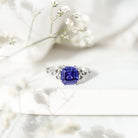 Certified 4 Carat Asscher Cut Lab Created Blue Sapphire Celtic Knot Engagement Ring AAAA - Rosec Jewels