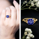 Certified 4 Carat Asscher Cut Lab Created Blue Sapphire Celtic Knot Engagement Ring AAAA - Rosec Jewels