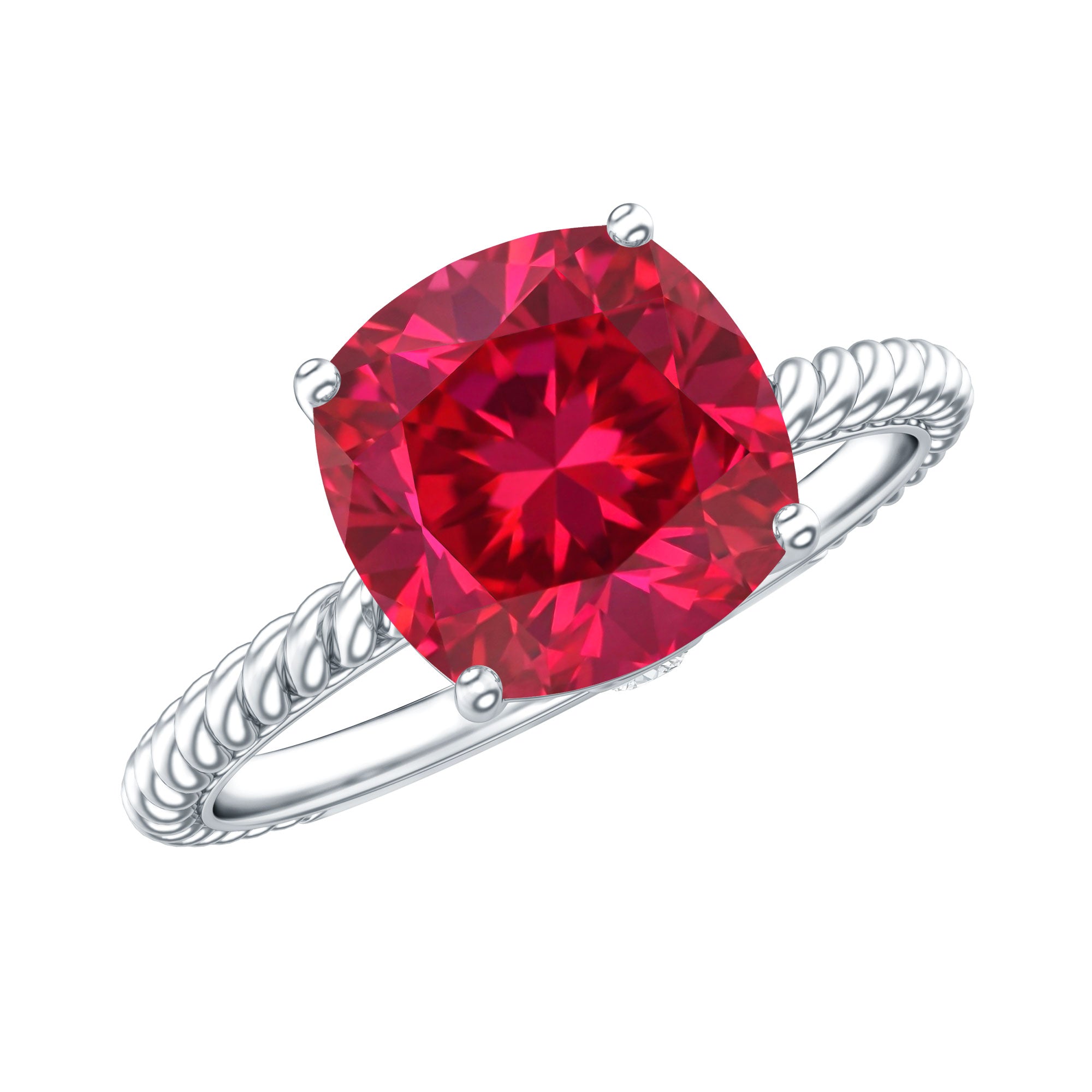 Certified 2 Carat Lab Grown Ruby Cushion Cut Engagement Ring with Surprise Diamond AAAA - Rosec Jewels