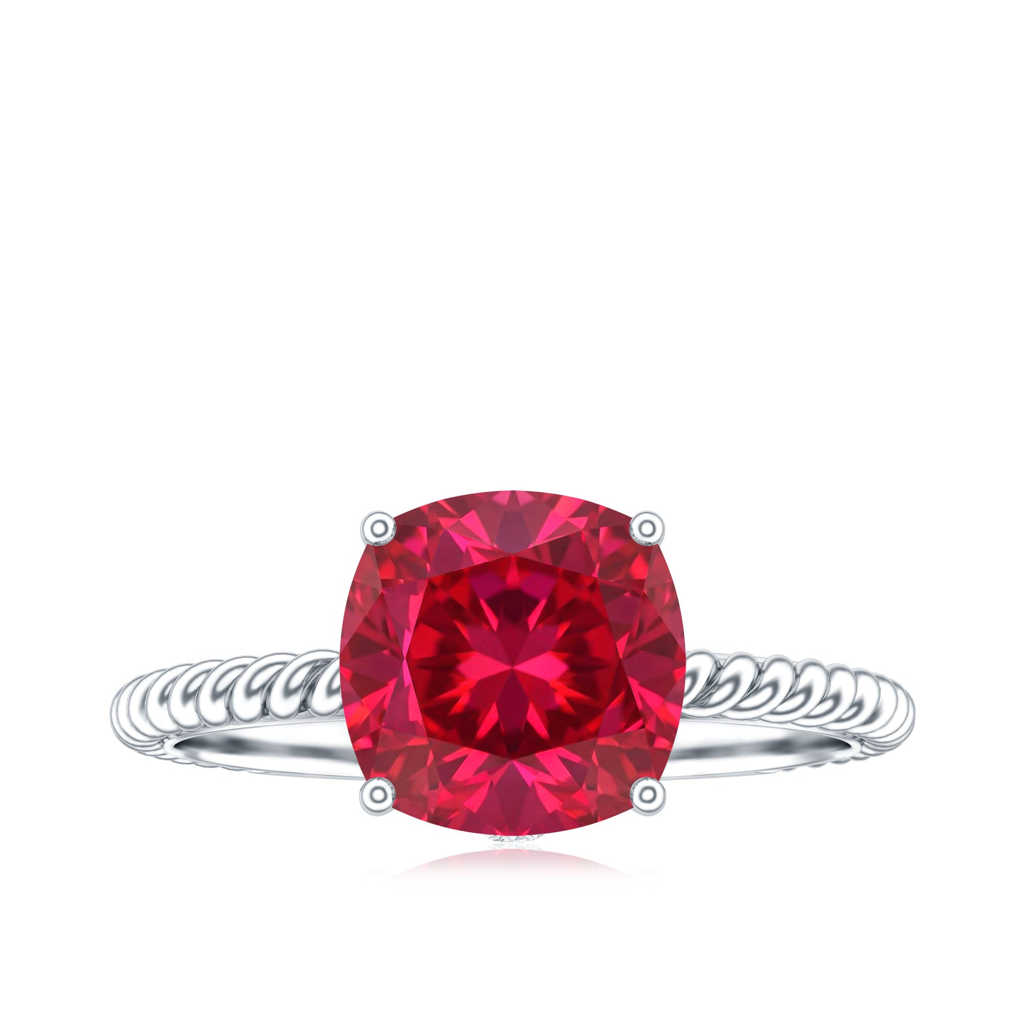 Certified 2 Carat Lab Grown Ruby Cushion Cut Engagement Ring with Surprise Diamond AAAA - Rosec Jewels