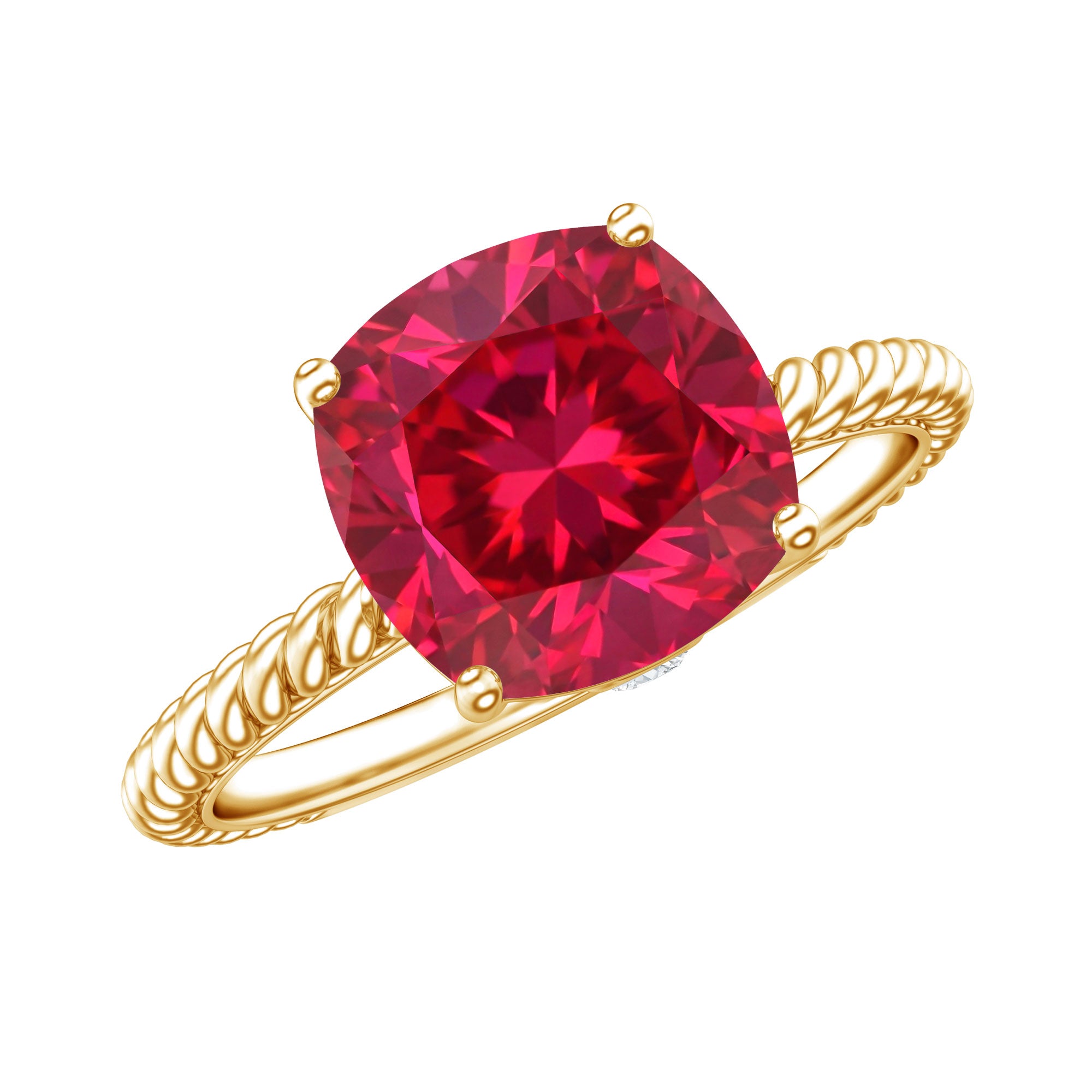 Certified 2 Carat Lab Grown Ruby Cushion Cut Engagement Ring with Surprise Diamond AAAA - Rosec Jewels