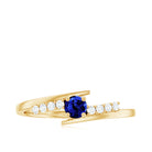 Certified 0.6 Ct Lab Grown Blue Sapphire Promise Ring with Diamond AAAA - Rosec Jewels