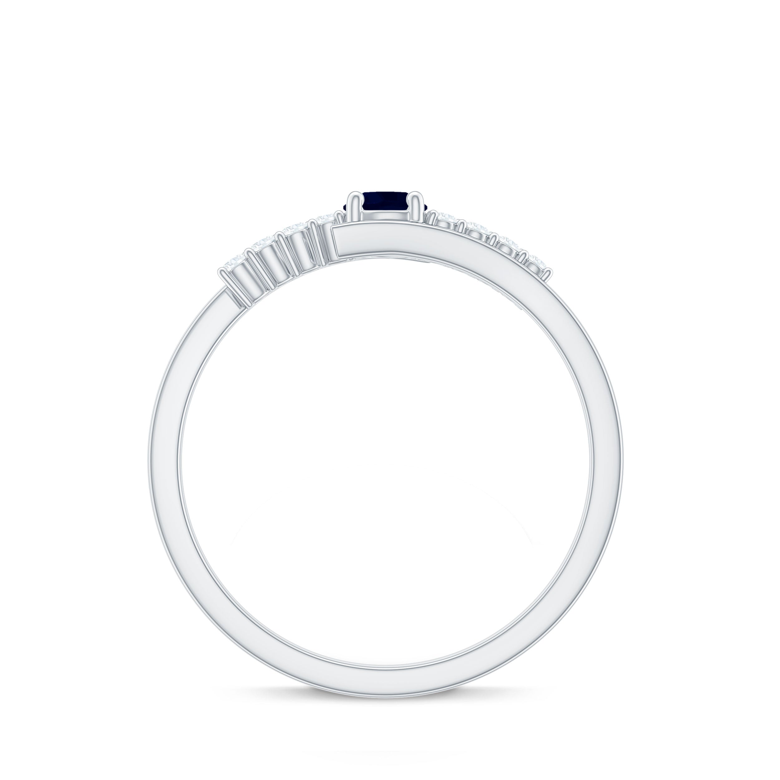 Real Blue Sapphire Promise Ring with Diamond Bypass Shank AAA - Rosec Jewels
