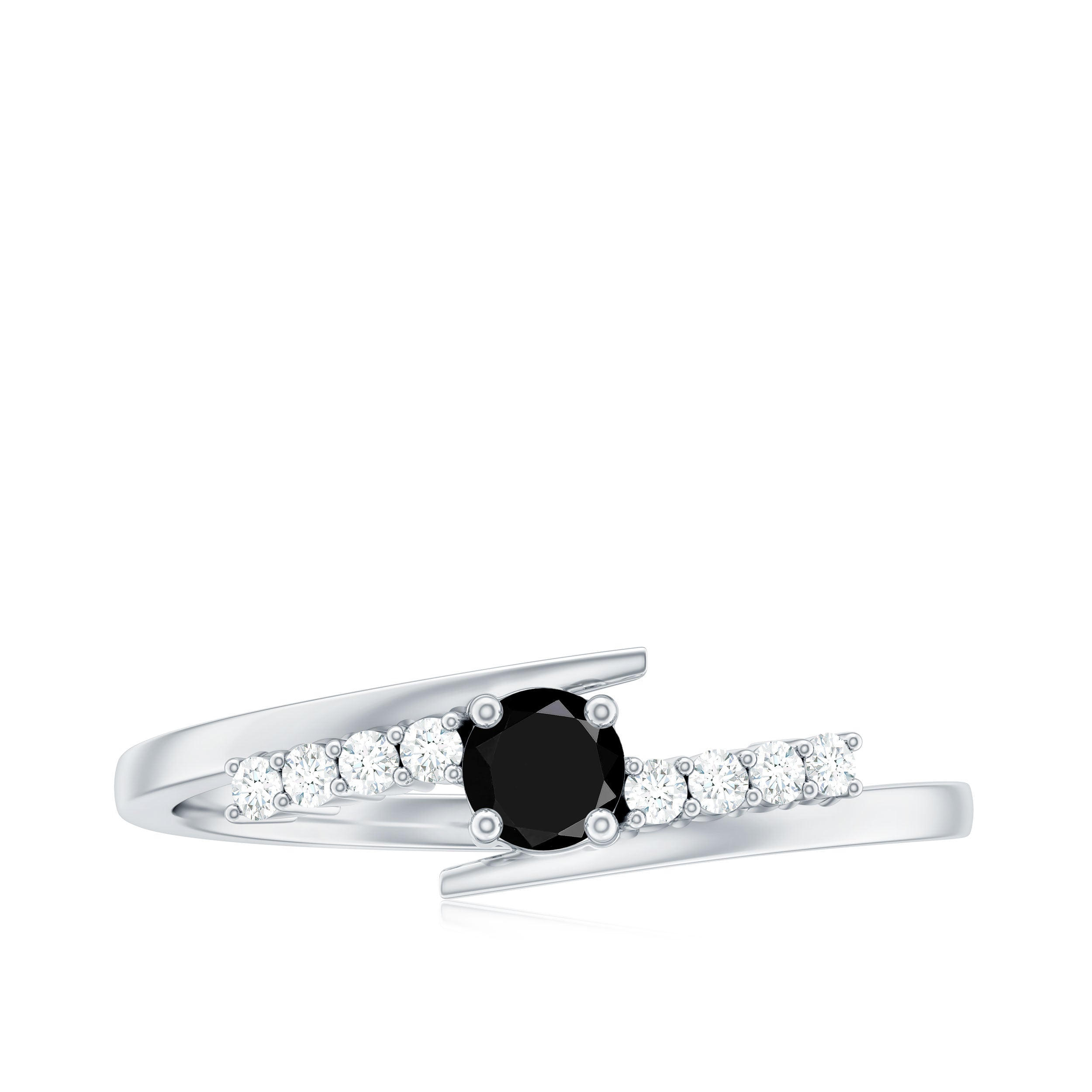 Certified Lab Grown Black and White Diamond Promise Ring with Bypass Shank AAAA ( Synthetic ) - Rosec Jewels