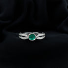 Round Cut Genuine Emerald and Diamond Designer Engagement Ring AAA - Rosec Jewels