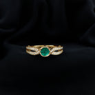 Round Cut Genuine Emerald and Diamond Designer Engagement Ring AAA - Rosec Jewels
