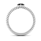Heart Shape Solitaire Lab Grown Black Diamond Ring with Twisted Rope AAAA ( Synthetic ) - Rosec Jewels