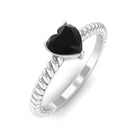 Heart Shape Solitaire Lab Grown Black Diamond Ring with Twisted Rope AAAA ( Synthetic ) - Rosec Jewels