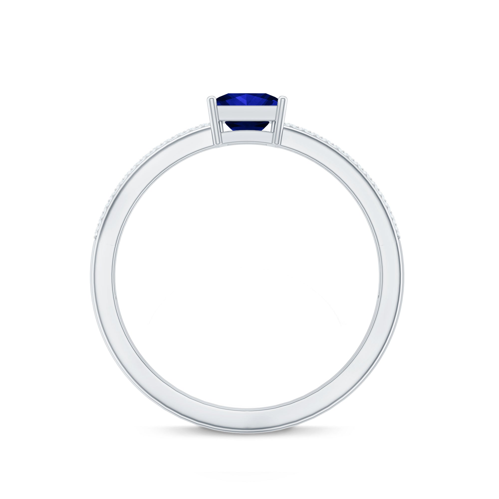 5mm Princess Cut Lab Created Blue Sapphire Promise Ring with Diamond AAAA - Rosec Jewels