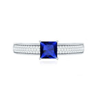5mm Princess Cut Lab Created Blue Sapphire Promise Ring with Diamond AAAA - Rosec Jewels