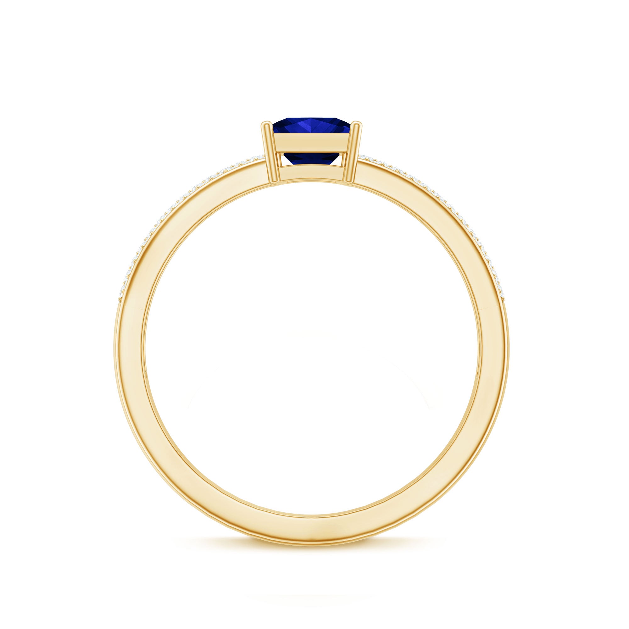 5mm Princess Cut Lab Created Blue Sapphire Promise Ring with Diamond AAAA - Rosec Jewels