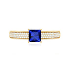 5mm Princess Cut Lab Created Blue Sapphire Promise Ring with Diamond AAAA - Rosec Jewels
