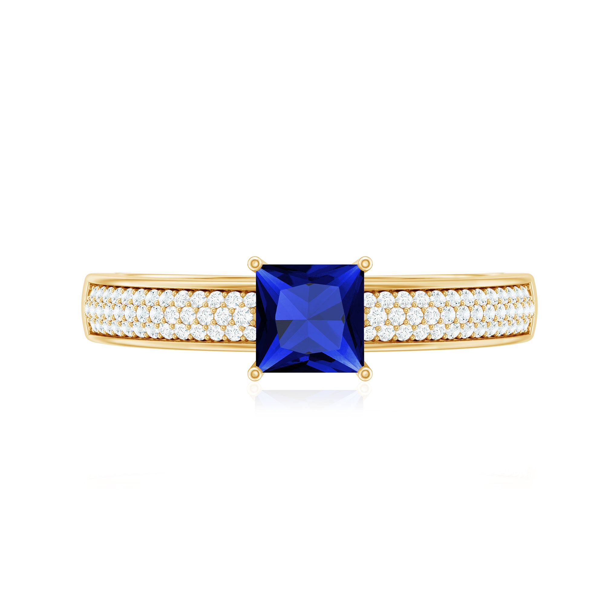 5mm Princess Cut Lab Created Blue Sapphire Promise Ring with Diamond AAAA - Rosec Jewels
