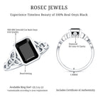 Emerald Cut Black Onyx Bezel Set Engagement Ring with Surprise Diamond AAA - Rosec Jewels