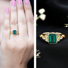 Certified Lab Grown Emerald Cut Emerald Engagement Ring with Celtic Knot AAAA - Rosec Jewels