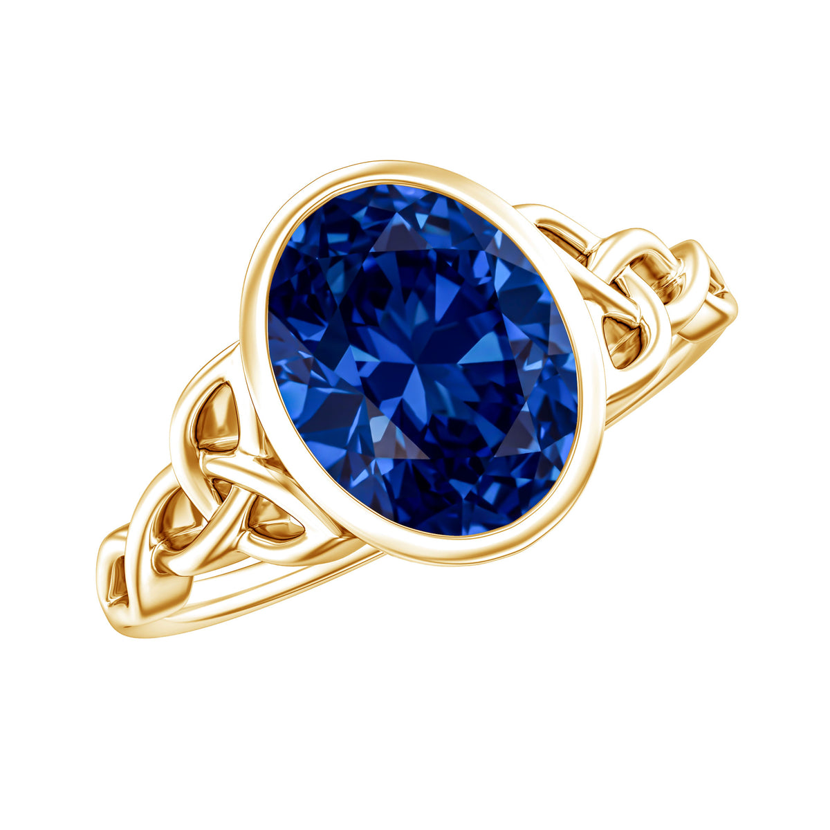 Certified 4 Carat Oval Lab Grown Blue Sapphire Bezel Set Engagement Ring AAAA - Rosec Jewels