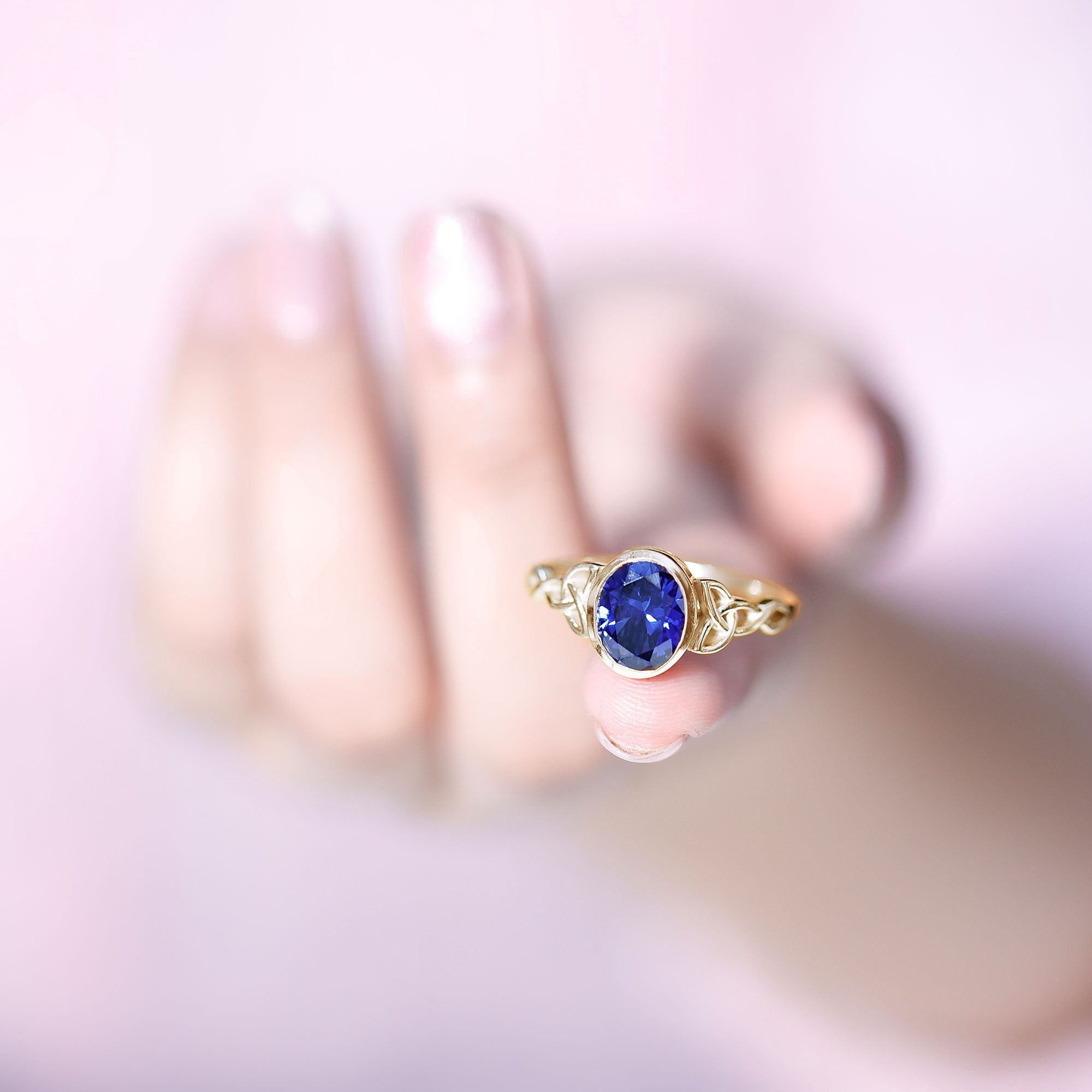 Certified 4 Carat Oval Lab Grown Blue Sapphire Bezel Set Engagement Ring AAAA - Rosec Jewels