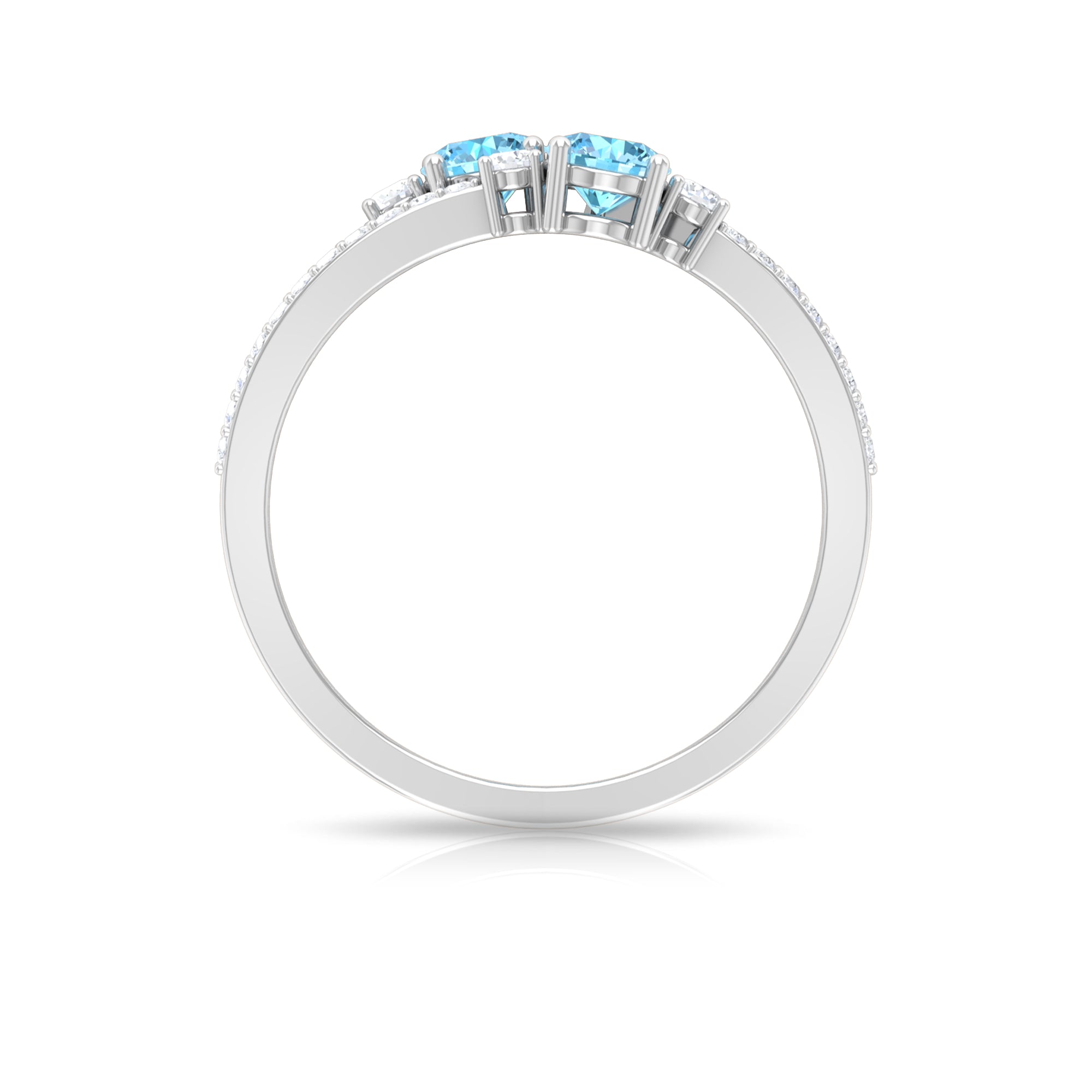 Natural Aquamarine Diamond 2 Stone Promise Ring with Split Shank AAA - Rosec Jewels