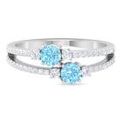 Natural Aquamarine Diamond 2 Stone Promise Ring with Split Shank AAA - Rosec Jewels
