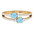 Natural Aquamarine Diamond 2 Stone Promise Ring with Split Shank AAA - Rosec Jewels