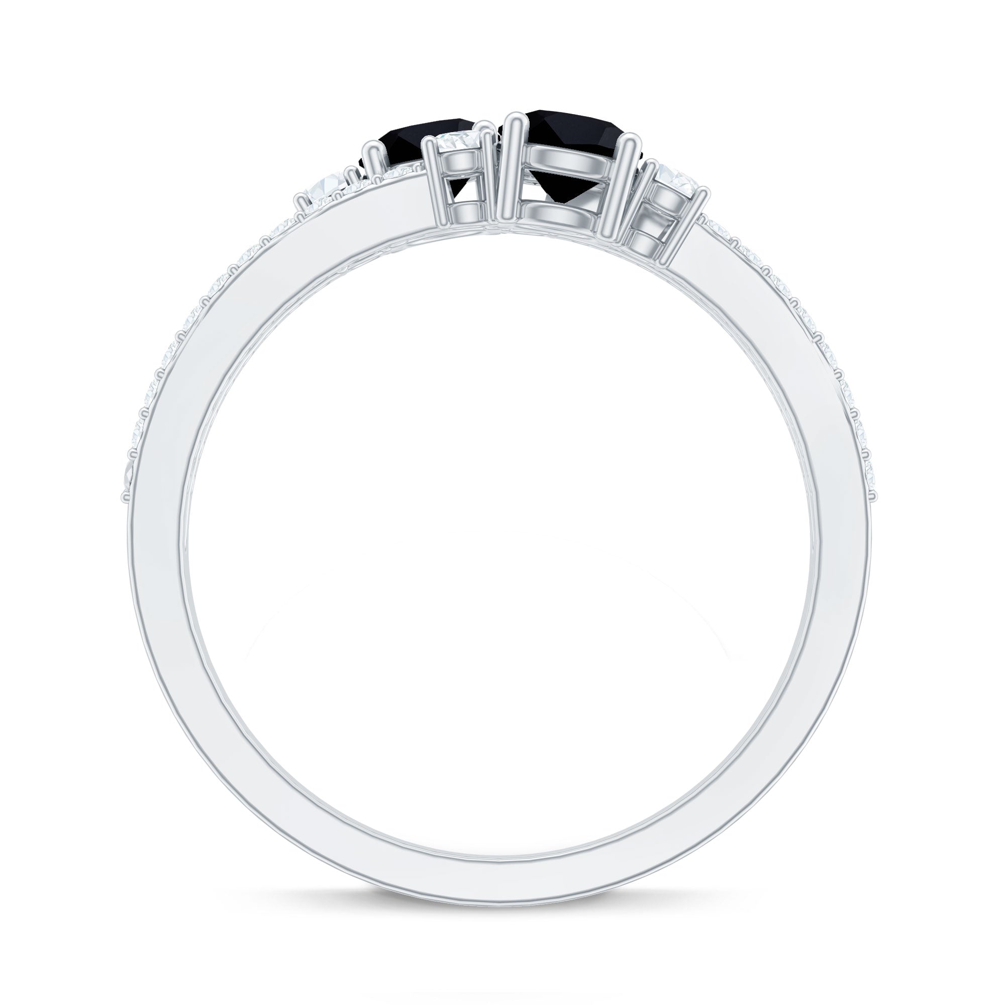 Rosec Jewels-Genuine Black Onyx Two Stone Promise Ring with Diamond
