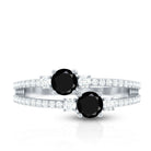 Rosec Jewels-Genuine Black Onyx Two Stone Promise Ring with Diamond