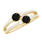 Rosec Jewels-Genuine Black Onyx Two Stone Promise Ring with Diamond