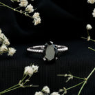 4.2 Carat Oval Lab Grown Black Diamond Solitaire Engagement Ring with Surprise White Diamond AAAA ( Synthetic ) - Rosec Jewels