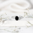 7X9mm Oval Cut Black Onyx Solitaire Engagement Ring with Diamond AAA - Rosec Jewels