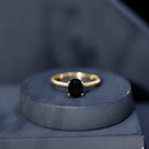 7X9mm Oval Cut Black Onyx Solitaire Engagement Ring with Diamond AAA - Rosec Jewels